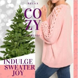 Soft Pink SWEATER ~ Lattice Peekaboo Bell Sleeve